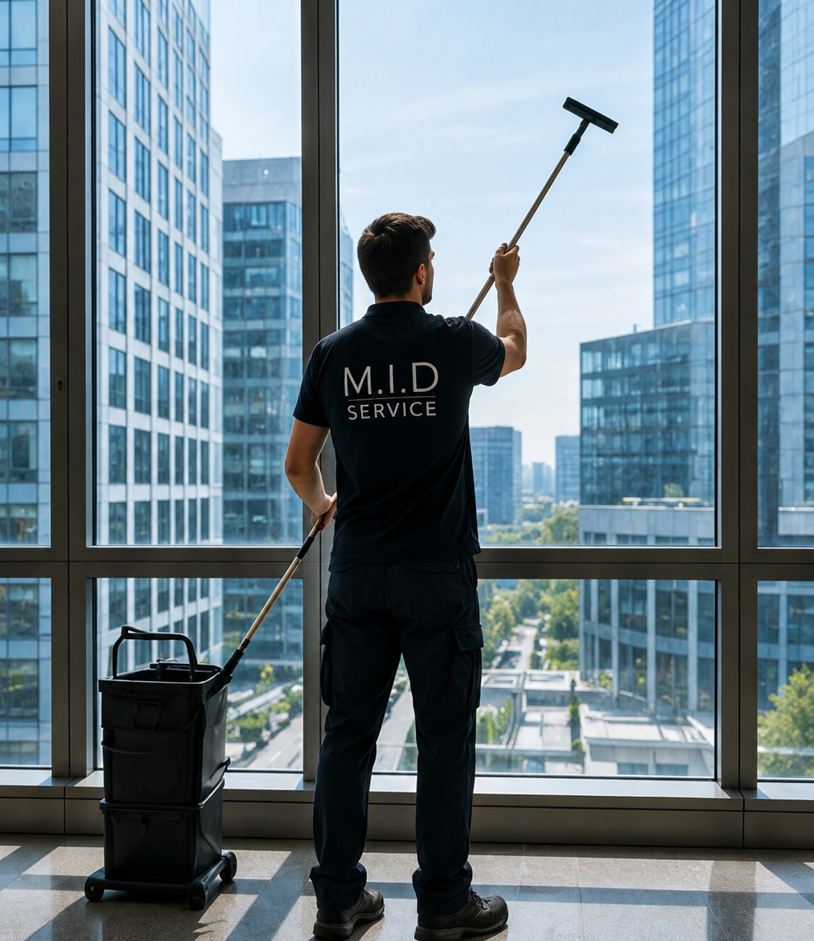 Glasreinigung der Fensterfront eines Bürogebäudes in Frankfurt
